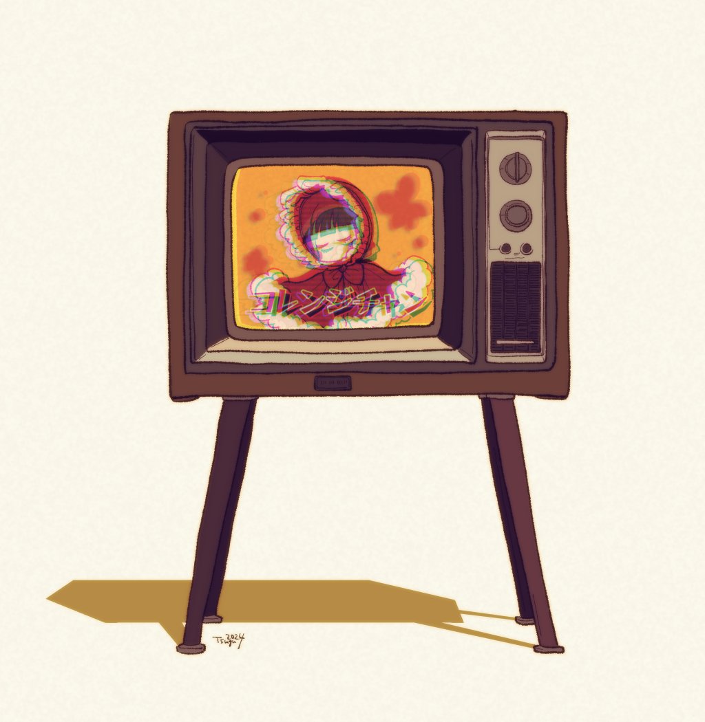 solo 1girl television simple background game console hood white background general  illustration images