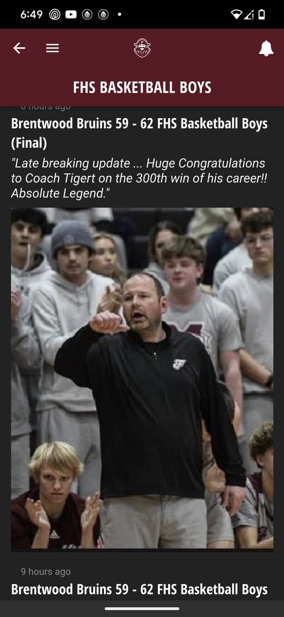 Congratulations Coach Tigert‼️ 300th win against Brentwood last night! #FranklinFamily