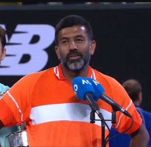 TheTennisLetter's tweet photo. Rohan Bopanna gave a beautiful speech after winning 1st Grand Slam Men’s doubles title at age 43:

“My beautiful wife, Supriya, & my daughter, Tridha.. thank you for all the support, all the love. I know a couple years ago I sent her a video message & said ‘I’m gonna call it a day.’ Because I wasn’t winning matches at all. I went 5 months without winning a match. I thought that was gonna be the end of my journey. Perseverance inside me just kept me going. I really changed so many things & found a wonderful partner…” 🥹