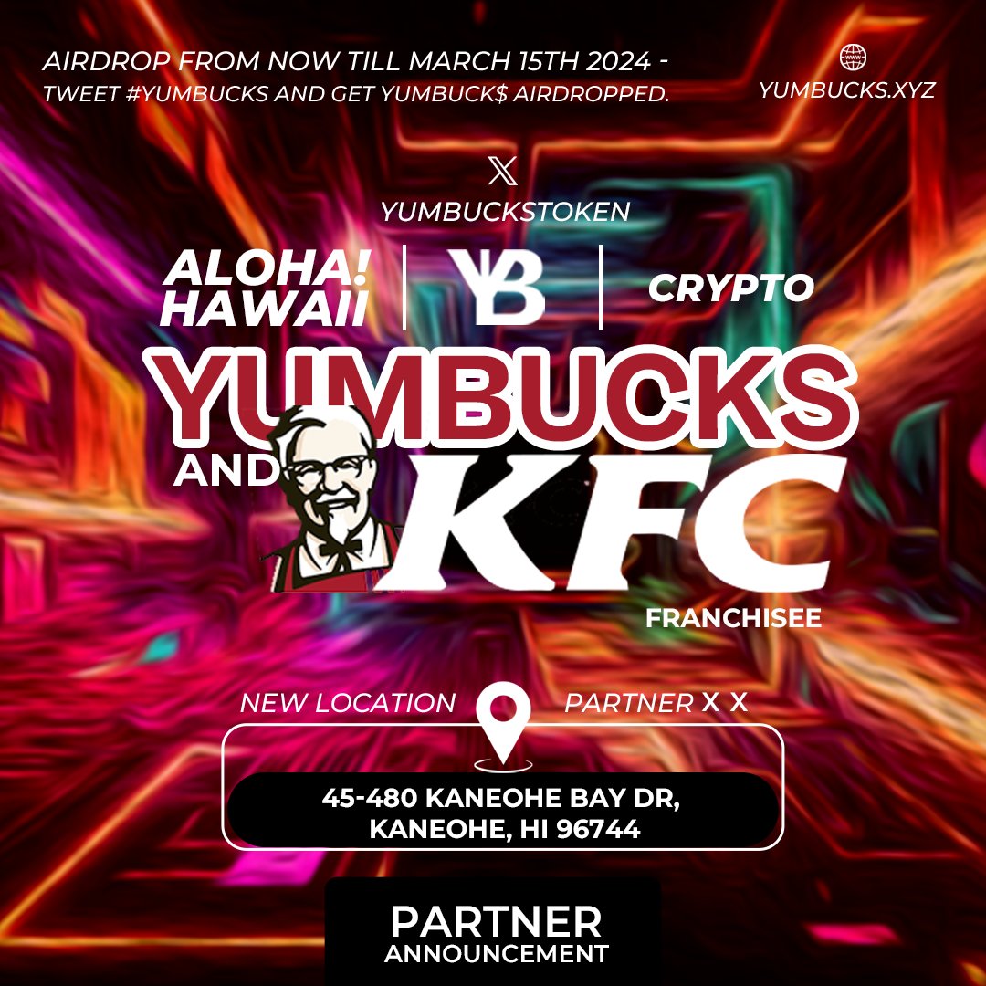 YumbucksToken's tweet photo. Weekend Grub!!

 New location partner.                                       

                                               KFC 

📍45-480 Kaneohe Bay Dr, Kaneohe, HI 96744  

Show us the last photo you took of the food you had and we'll airdrop you #YUMBUCKS tokens.  
🌐 https://t.co/pAjoXKyYbg 
#crypto #cryptocurrency #token #YUMBUCKStoken #kfc #food #sandwich