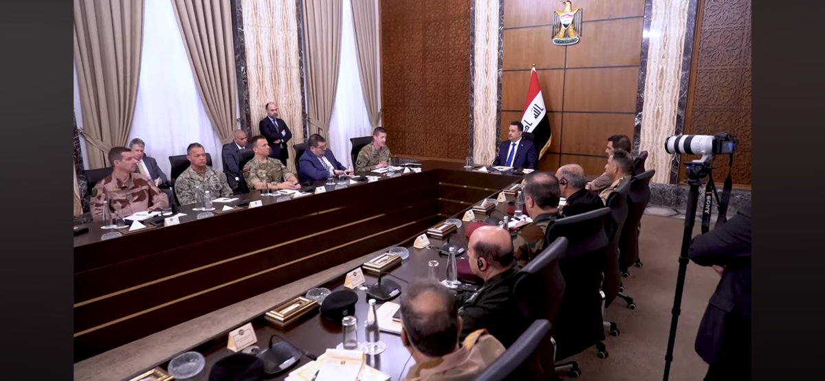 First round of HMC meeting sponsored by #Iraq PM @mohamedshia Military experts will oversee 1- Ending the military mission of the Global Coalition against Daesh, a decade after its initiation and after its successful achievement of its mission in partnership with Iraqi…