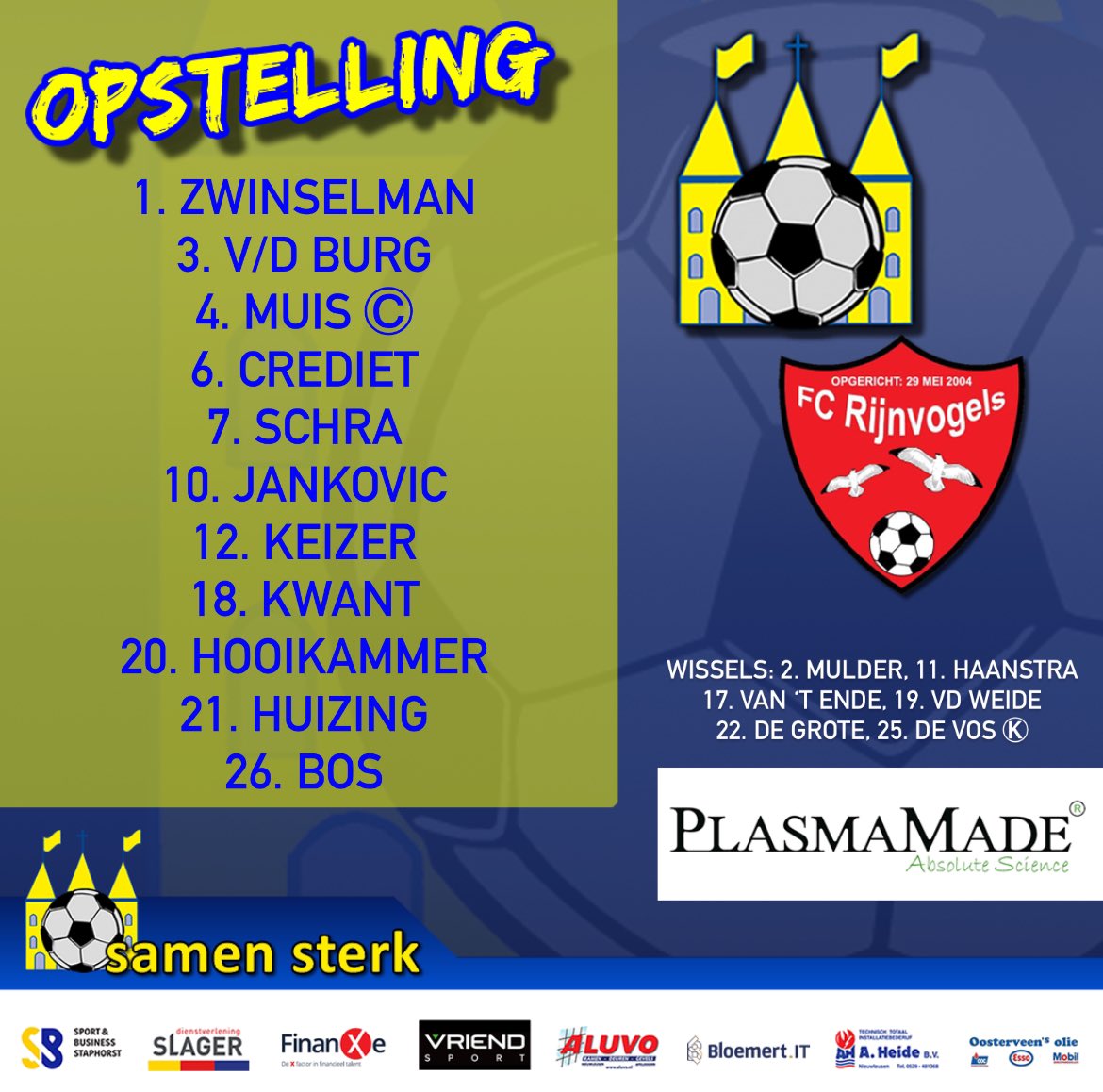 vvstaphorst's tweet photo. De opstelling van vanmiddag voor het treffen met @RijnvogelsFC , thuis op ons eigen Noorderslag.
#starij #samensterk #kopdrveur https://t.co/MReqVjUPTl