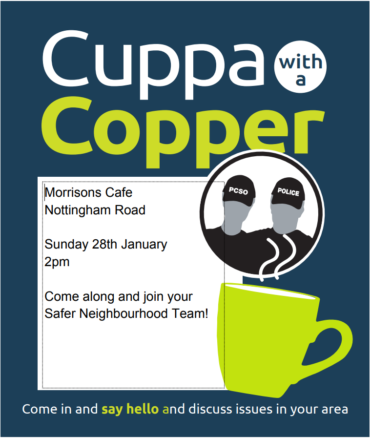 Reminder - Cuppa with a Copper tomorrow☕ We look forward to seeing you at Morrisons Cafe tomorrow at 2pm
