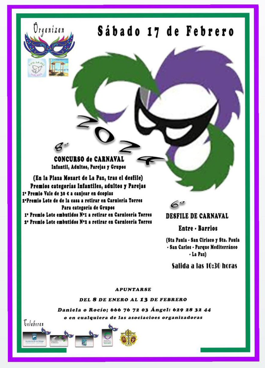 El carnaval llega a la Paz, no te lo pierdas <a href="/juancgiardin/">Juan Carlos Giardin</a> <a href="/pacodelatorrep/">Paco de la Torre</a> <a href="/malaga/">Ciudad de Málaga</a> <a href="/HuelinTV/">HUELIN TV</a> <a href="/serdemalaga/">Ser de Málaga</a> <a href="/carnavalmalaga/">CarnavaldeMalaga.com</a>