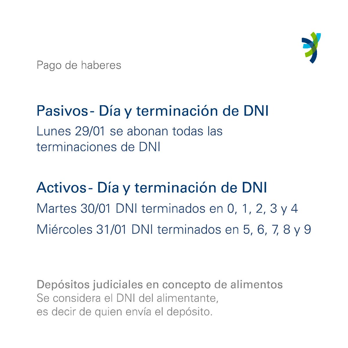 Conocé día a día cuándo cobrás según tu DNI. 
⚠️ Recordá mantener los fondos en tu caja de ahorro para el débito automático a fin de mes de tus préstamos y tarjetas de crédito.

#haberes #sueldo #cobros #pagos #bancoformosa #confianzaparatuvida