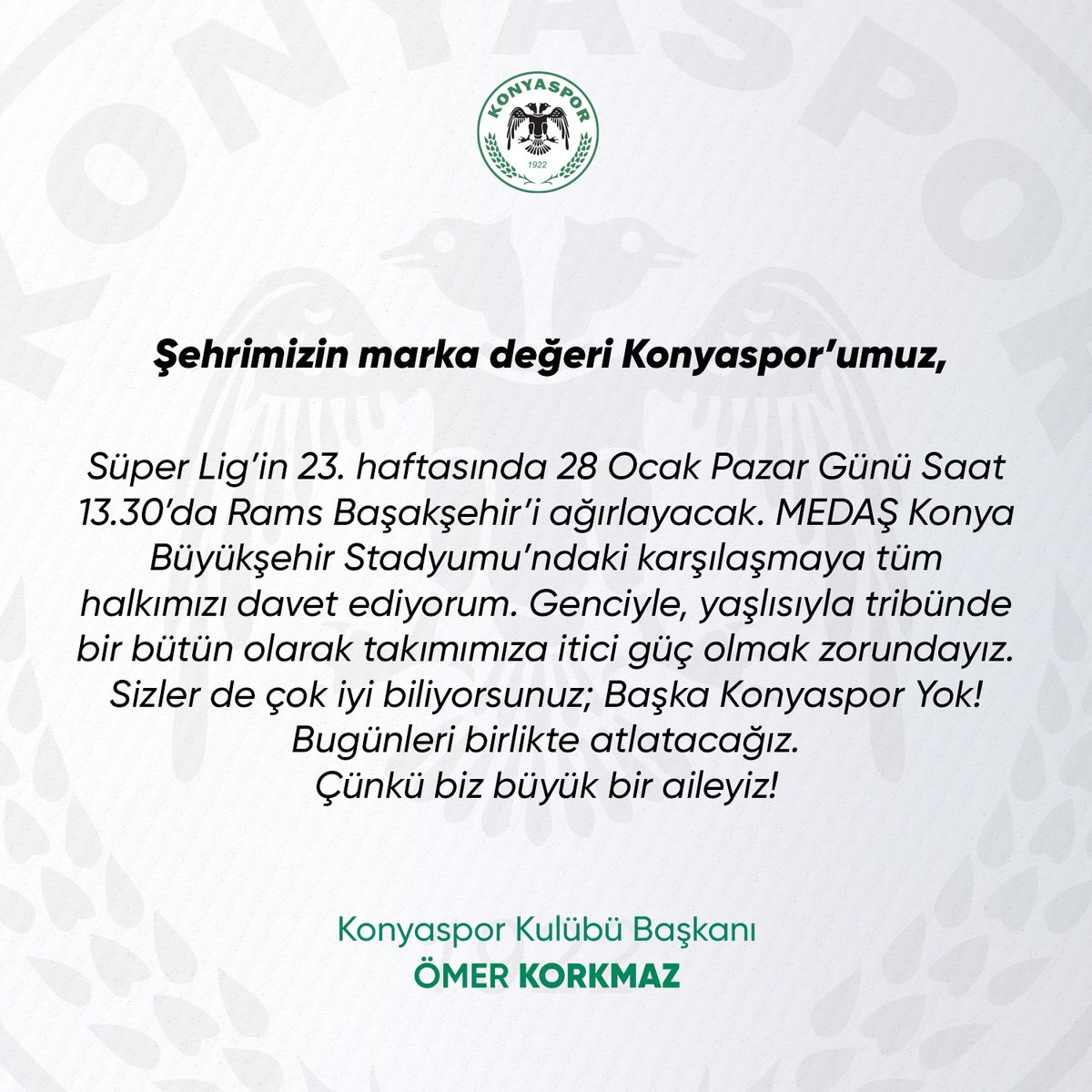Başkanımız Ömer Korkmaz:
"Sizler de çok iyi biliyorsunuz; Başka Konyaspor Yok!"
👉 konyaspor.org.tr/Haber/baska-ko…