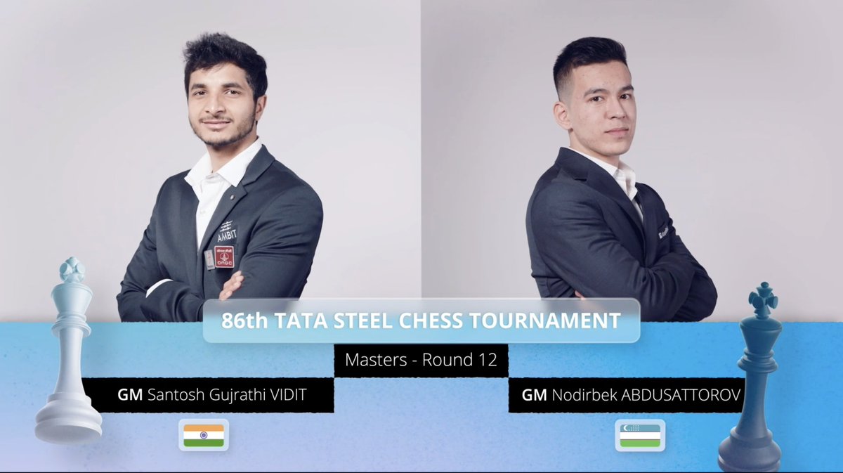 Abdusattorov can win #TataSteelChess today if everything goes his way, but Vidit can also catch him with a win! chess24.com/en/watch/live-… 
#c24live