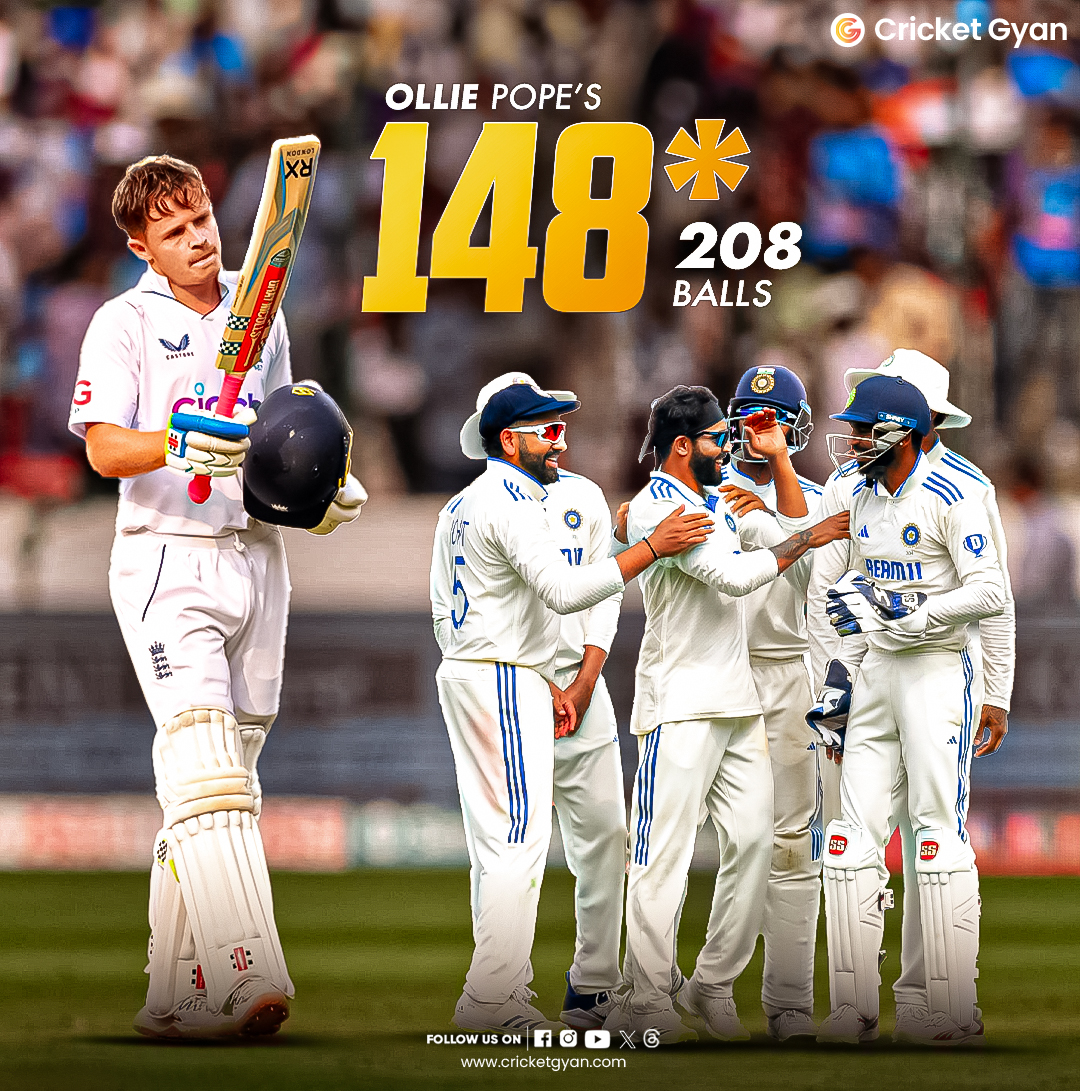 Ollie Pope stands with his century between Team India & a Win! He has breathed fire in the game. Interesting Day 4 awaits us tomorrow. Drop your predictions.

#OlliePope #INDvsENG  #teastmatch #day3rd #TeamIndia #century #IndiaVsEngland  #cricketnews #latestcricketnews