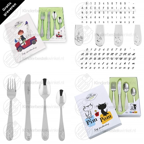 kinderbestek's tweet photo. Fiep Westendorp en Pim &amp; Pom kinderbestek of kindercouvert rvs 4-delig van Keltum in kartonnen geschenkdoosje incl. gratis graveren: https://t.co/KwQnLLFSzD https://t.co/raMS2MuYK5