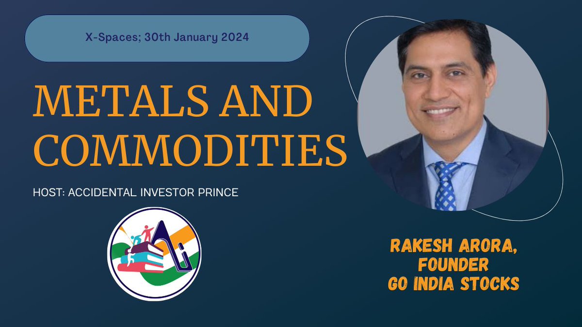 AI_Feb21's tweet photo. Unlocking Value: 'Exploring Metals &amp; Commodities 2.0'  ft. Rakesh Arora, founder @goindiastocks on 30th Jan 8PM.

RT 🔁 for wide reach 

Link 👇
https://t.co/NAMbPi91lx https://t.co/VPj4TlJ8oi
