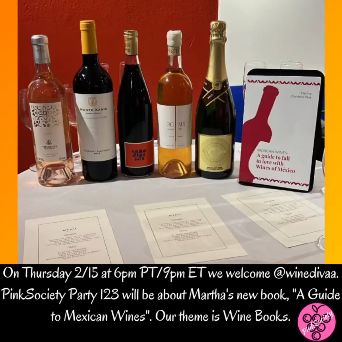 #PinkSociety (@thepinksociety_) on Twitter photo On Thursday 2/15 at 6pm PT/9pm ET we welcome <a href="/winedivaa/">Martha aka WineDivaa</a>. #PinkSociety Party 123 will be about Martha's new book, "A Guide to Mexican Wines". Our theme is Wine Books. Please DM us your Wine Book photo. <a href="/boozychef/">boozychef</a> <a href="/JAndrewFlorezII/">jflorez - defunct</a> <a href="/Kerryloves2trvl/">Kerry</a> <a href="/AskRobY/">Rob</a> <a href="/rr_pirate/">Thomas Hughes</a> <a href="/grapelive/">Kerry Winslow</a> On Thursday 2/15 at 6pm PT/9pm ET we welcome <a href="/winedivaa/">Martha aka WineDivaa</a>. #PinkSociety Party 123 will be about Martha's new book, "A Guide to Mexican Wines". Our theme is Wine Books. Please DM us your Wine Book photo. <a href="/boozychef/">boozychef</a> <a href="/JAndrewFlorezII/">jflorez - defunct</a> <a href="/Kerryloves2trvl/">Kerry</a> <a href="/AskRobY/">Rob</a> <a href="/rr_pirate/">Thomas Hughes</a> <a href="/grapelive/">Kerry Winslow</a>