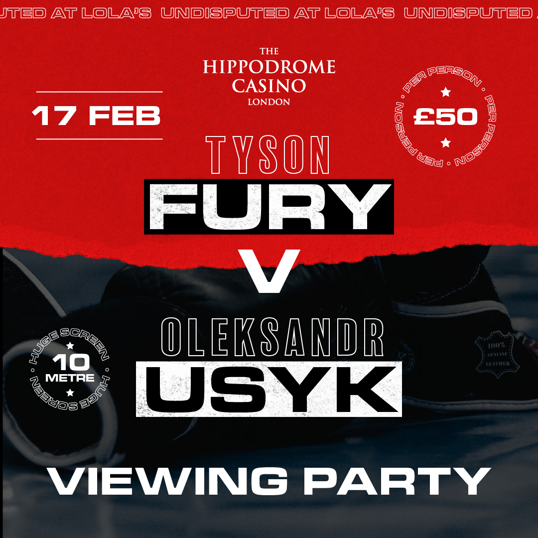 We are excited to show the biggest fight of the year, hosted by Tony Bellew, it's Fury VS. Usyk for the Undisputed Heavyweight Championship of the World - on our 10-metre screen in Lola’s 🥊🏆 Grab your tickets here: bit.ly/48Pktik