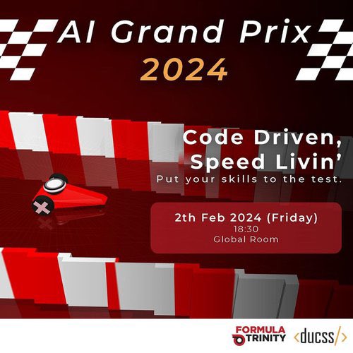 DUCSS (@ducss) on Twitter photo Can your code reach the checkered flag? ๐
Join DUCSS and <a href="/FormulaTrinity/">Formula Trinity</a> for the AI Grand Prix, 2nd February at 18:30 ๐
Register your interest in coding to compete against other teams formulatrinity.ie/ai-grand-prix ! Stay tuned for more information ๐๐๐ Can your code reach the checkered flag? ๐
Join DUCSS and <a href="/FormulaTrinity/">Formula Trinity</a> for the AI Grand Prix, 2nd February at 18:30 ๐
Register your interest in coding to compete against other teams formulatrinity.ie/ai-grand-prix ! Stay tuned for more information ๐๐๐