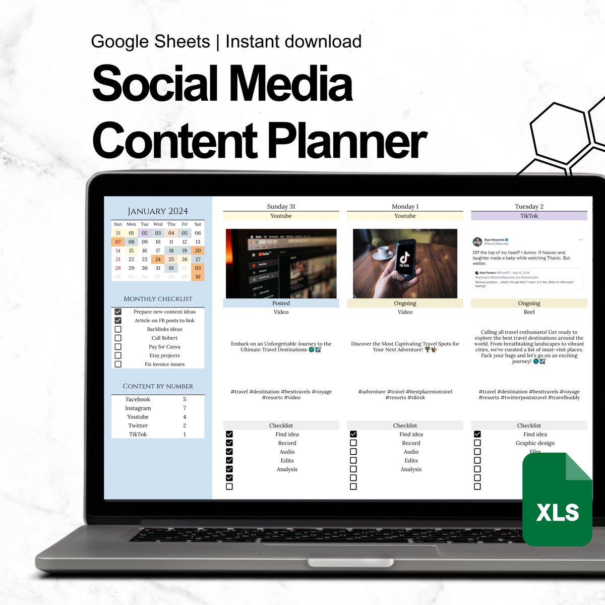Social Media Planner with Calendar, Daily Content Planning, Monthly Content Creation Tracker Template for Google Spreadsheet etsy.me/4978jRC via @Etsy 

#contentplanner #socialmediaplanning #digitaldownload #etsyplanner #exceltemplate #instagramplanner #socialmediaguru
