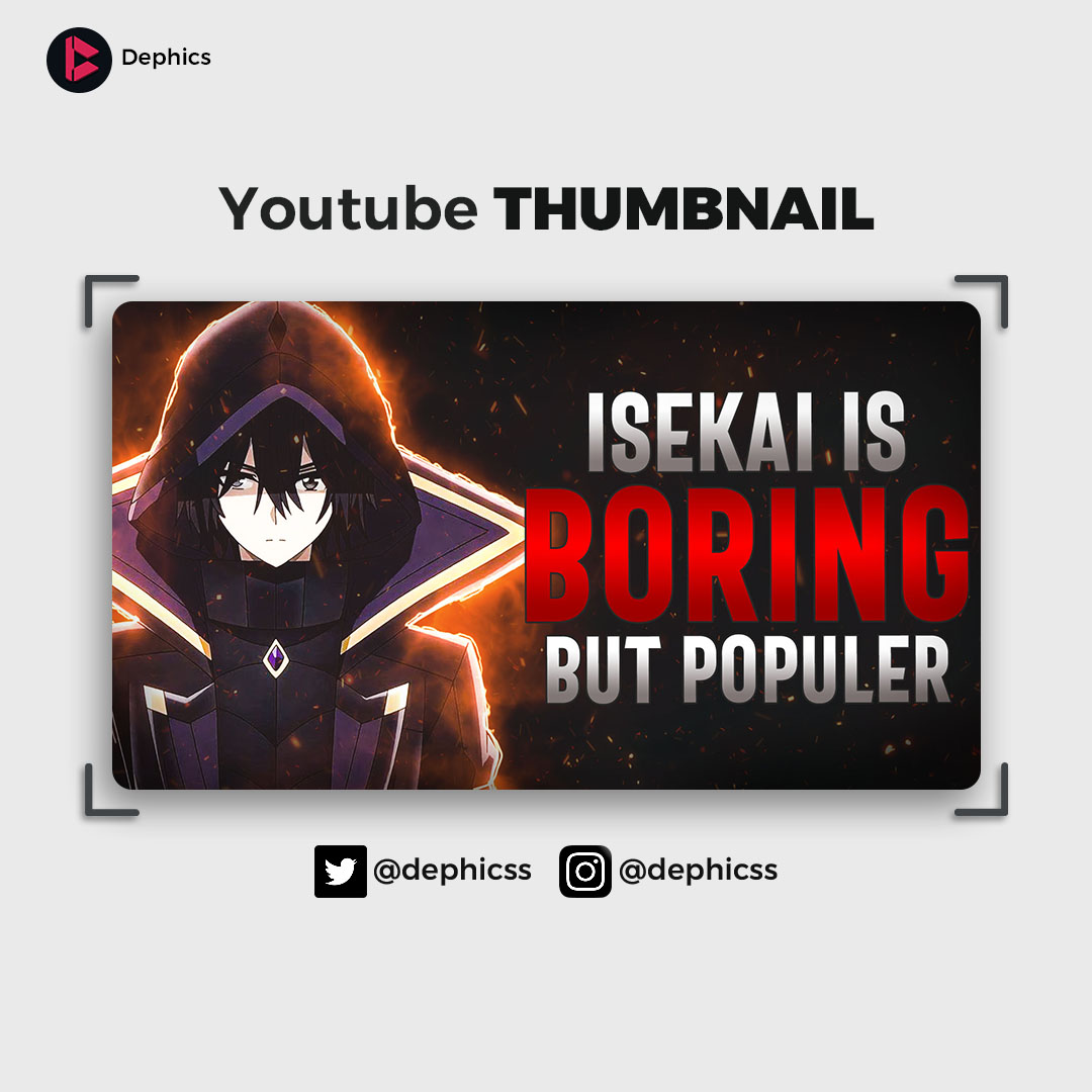 Dephicss's tweet photo. Recent Thumbnail

Title
"Why is isekai so POPULAR? Even though it's BORING!"

#graphicdesign #freelancer #photoshop #gfxdesign #youtubethumbnail #design #fiverrseller#thumbnail #thumbnaildesigner #youtube #youtubethumbnails #graphicdesigndaily #graphicdesigncommunity https://t.co/q46rc8OaHU