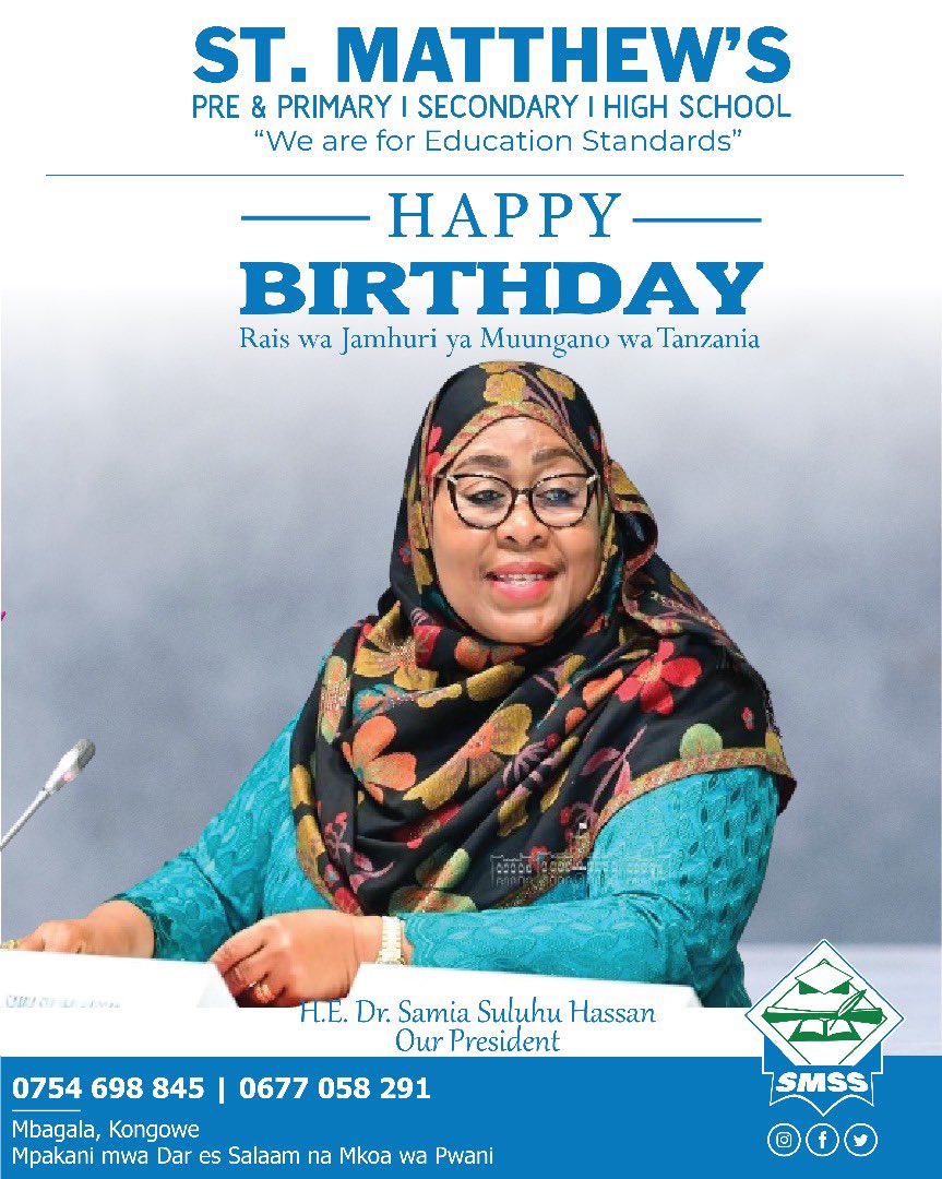 matthew_schools's tweet photo. Heri kwetu Watanzania kwakuwa Ulizaliwa Shujaa!
Happy Birthday Our President!
@SuluhuSamia @ikulumawasliano 
#StMatthews https://t.co/ayaCcgphLy