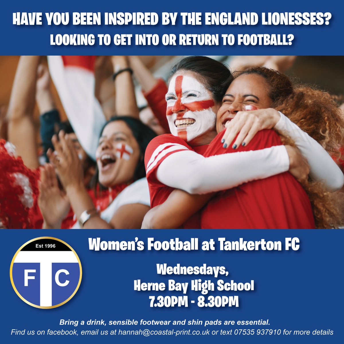 Goodluck to Tankertons Women's Recreational team competing at the Women's Futsal tournament in Canterbury. If you any women would like to have a kick around they train every wednesday at Herne Bay High.