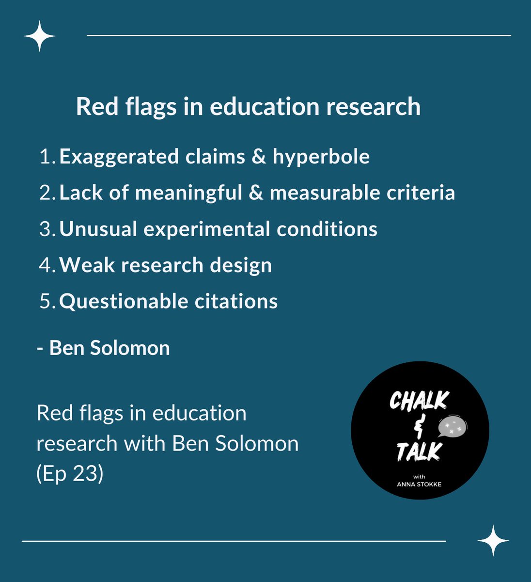 1/4 In my latest episode we discuss tools for critically evaluating education claims. My guest shared 5 red flags to be on the lookout for in education research. Link to podcast episode & more info on the red flags below.