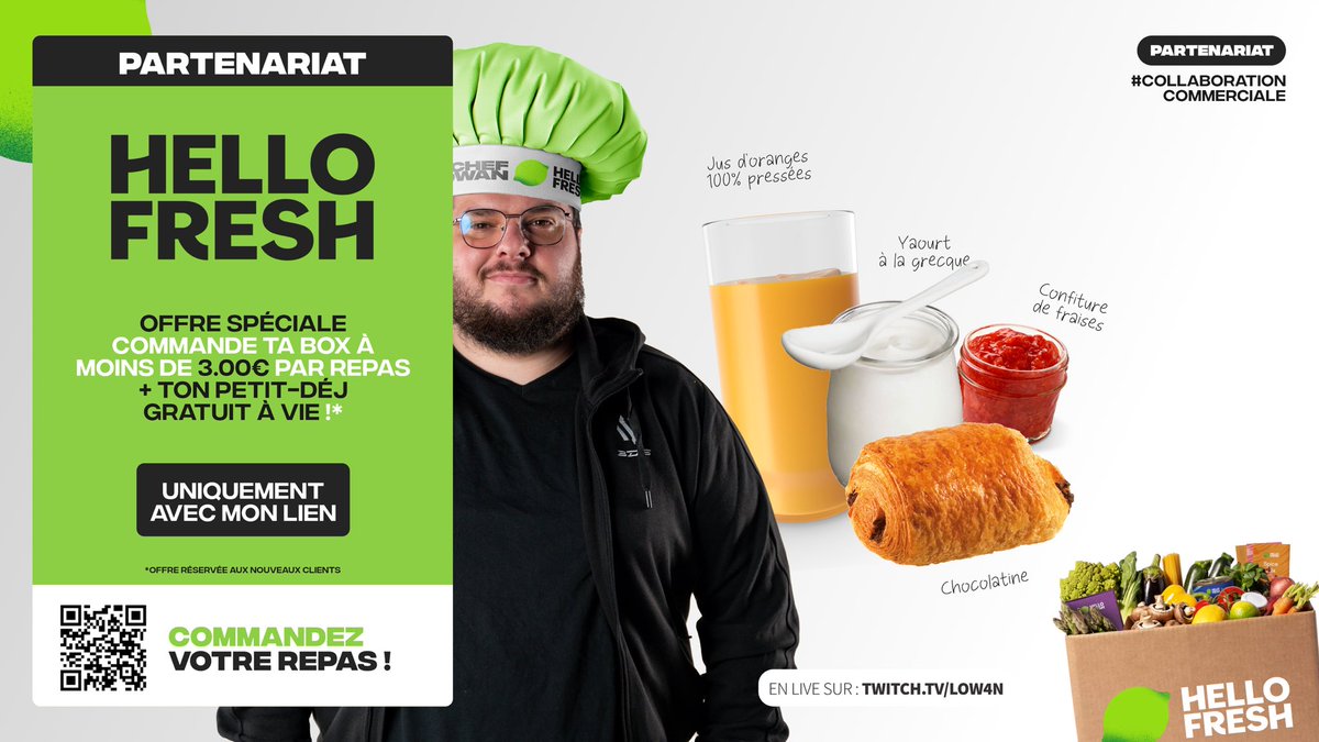 Les potes je suis en collaboration avec HELLO FRESH 1 mois !

Ils ont une nouvelle offre avec un petit déjeuner offert à vie en plus de votre box en passant par MON lien ! 🥐

👉🏻 link.thenode.gg/LOW4N-JAN
*valable pour tous les nouveaux clients et ceux ayant annulé leur abonnement