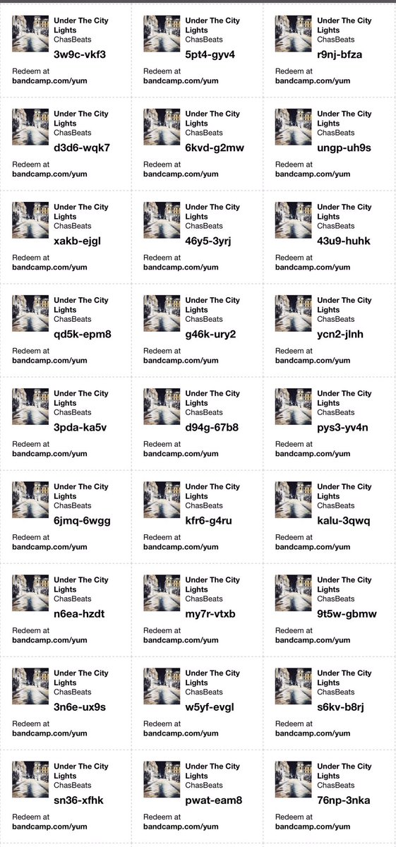 Bandcamp download codes of my new album “Under The City Lights”
#bandcamp #BandcampFriday #chillhop #chasbeats #instrumentalhiphop