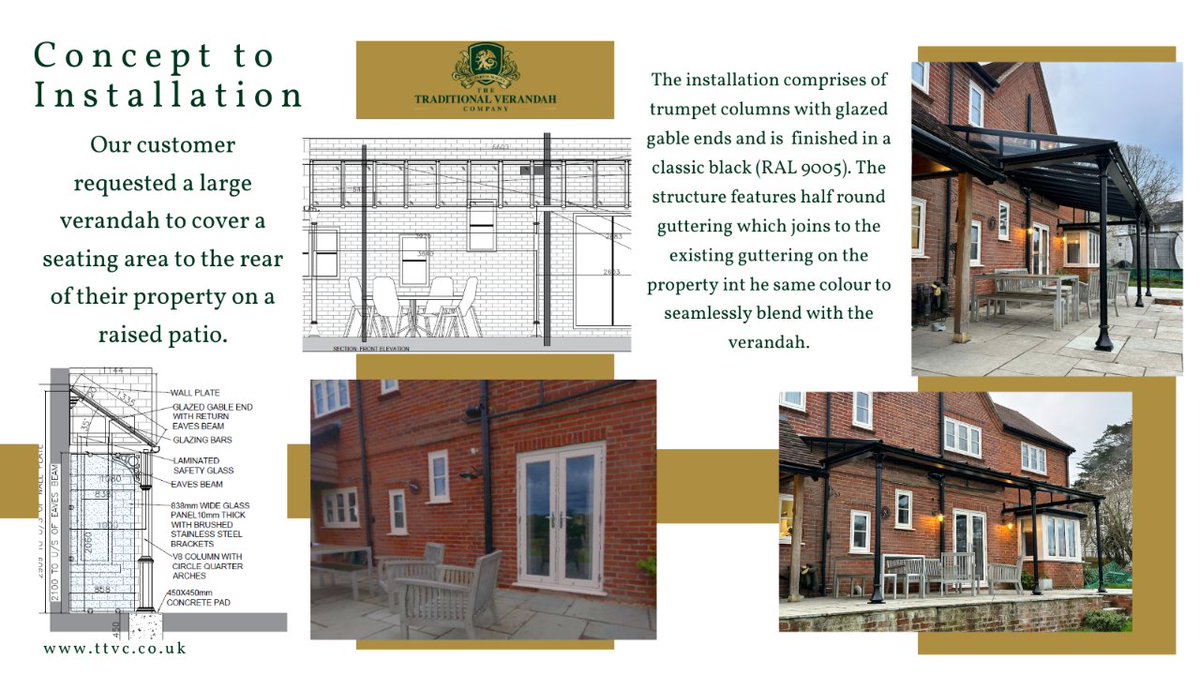 TradVerandahs's tweet image. A spacious verandah with trumpet columns, glazed gable ends, and a classic black finish. With the addition of half-round guttering connecting to the existing property guttering, creating a stylish and functional extension. 

thetraditionalverandahcompany.co.uk/3d-designer/

#OutdoorLiving #VerandaDesign