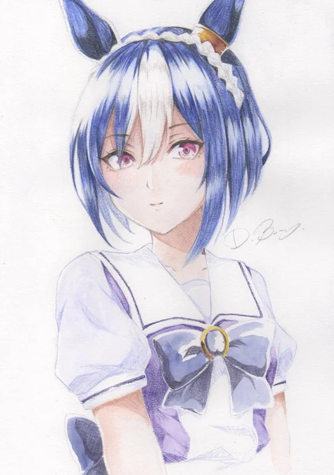 アナログ練習でウマ娘のシーザリオさん(水彩色鉛筆) 