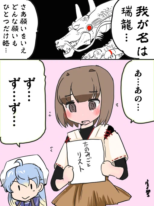 #艦これ版深夜の真剣お絵描き60分一本勝負 
#艦これ版真剣お絵描き60分一本勝負_20240127 
#日向進水日 
いざ願いを言う時に緊張する日向師匠 