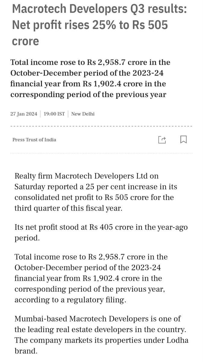 Macrotech developers results declared. Profit rises 25%. #Macrotech #Lodha #results #StocksToTrade #StockToWatch #StockInNews