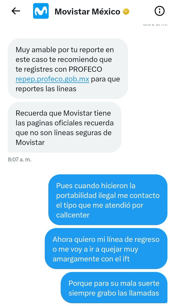osielrg11's tweet photo. @MovistarMX @IFT_MX @Profeco 
Así la atención de tus asesores.
Ahora resulta que @Profeco me debe atender, pero si voy a un centro movistar estoy seguro de que me dan mi chip. https://t.co/gcTR4Tb1T8