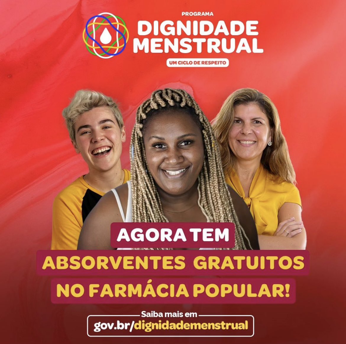 Menstruar com dignidade é um direito, por isso, o Programa Dignidade Menstrual, criado pelo presidente @lulaoficial, vai oferecer absorventes gratuitos a quem precisa. Você pode buscar seus absorventes em qualquer farmácia credenciada no Farmácia Popular. Basta levar CPF,