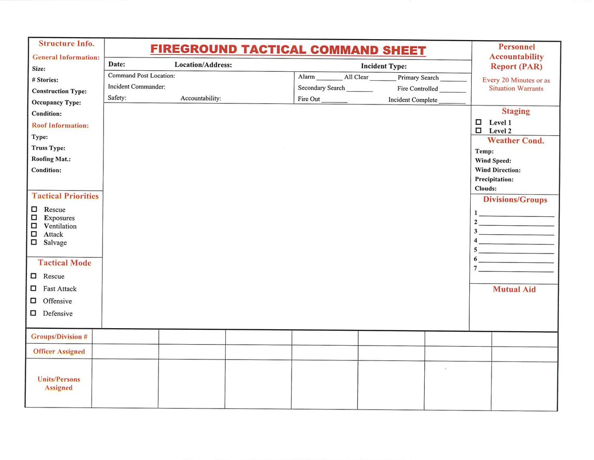 darryl_jones4's tweet image. There is some debate over the use of the tactical worksheet. I agree the first-arriving Company Officer/IC does not have time for this. But, as the incident expands or becomes more complex, these could be useful. Your thoughts? Leave me a  comment.
#firefighters #incidentcommand