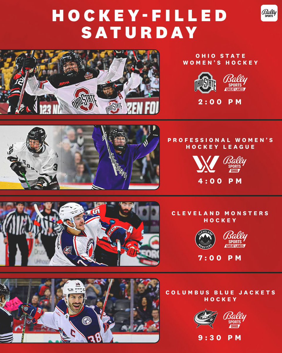 Allow us to break the ice!

We got 4️⃣ hockey games coming your way today on Bally Sports Ohio and Bally Sports Great Lakes! 🏒