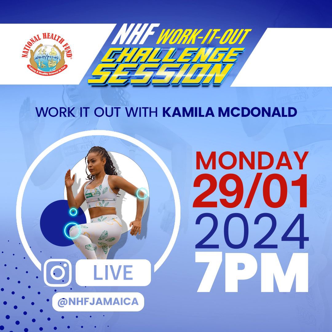 Join @nhfjamaica on Monday for another WORK IT OUT CHALLENGE session with wellness expert, @iamkamilamcdonald

@nhfjamaica goes LIVE at 7pm on Instagram! 
#NHFWIOC2024 #NHFJamaica #WorkltOutLive
#WellnessJourney 🇯🇲