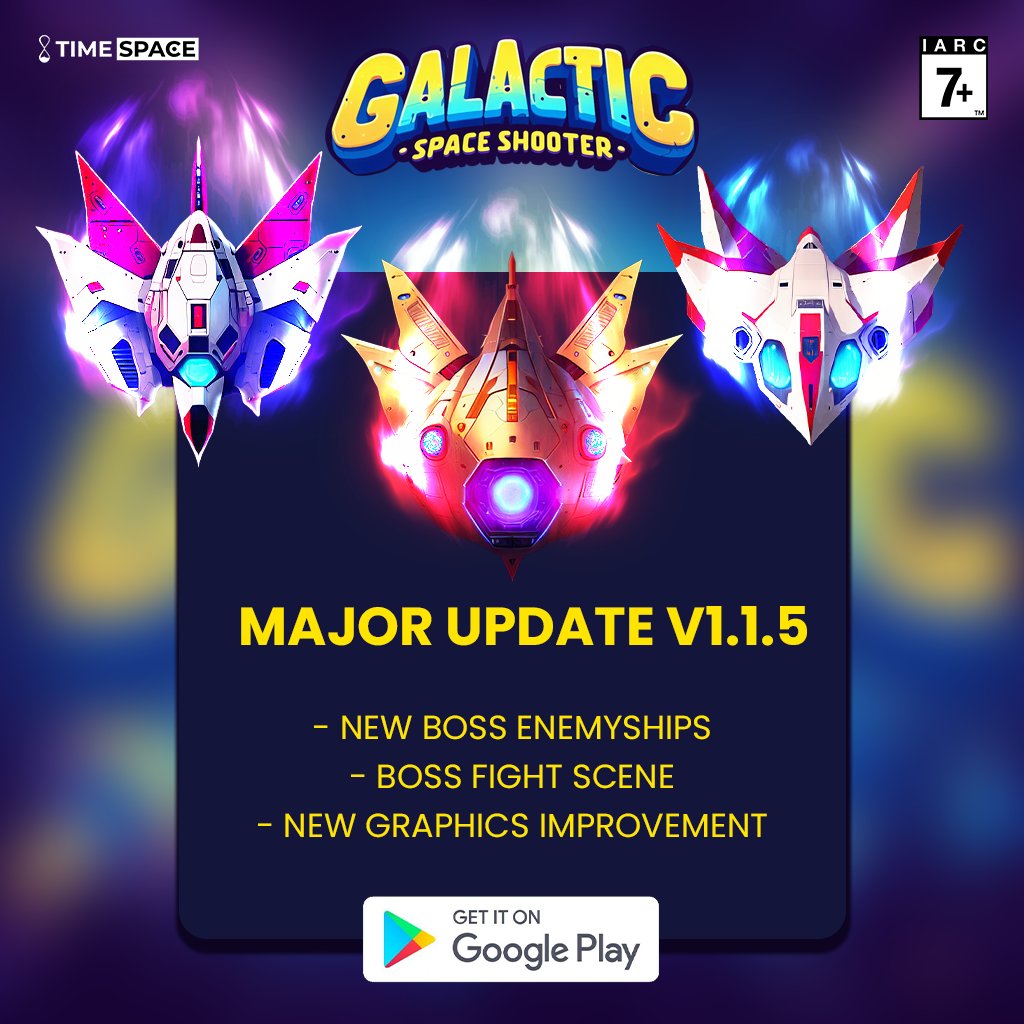 timespacegames's tweet photo. π· What's New in v1.1.5:
π· Fresh Challenges: Battle against new Enemy Fodder for dynamic space encounters!
π· Epic Boss Fights: Confront three powerful new bosses for an adrenaline-pumping showdown!
#TimeSpace #GalacticUpdate #SpaceShooter, #indiedev #IndieGameDev https://t.co/XCvCJPh0x4
