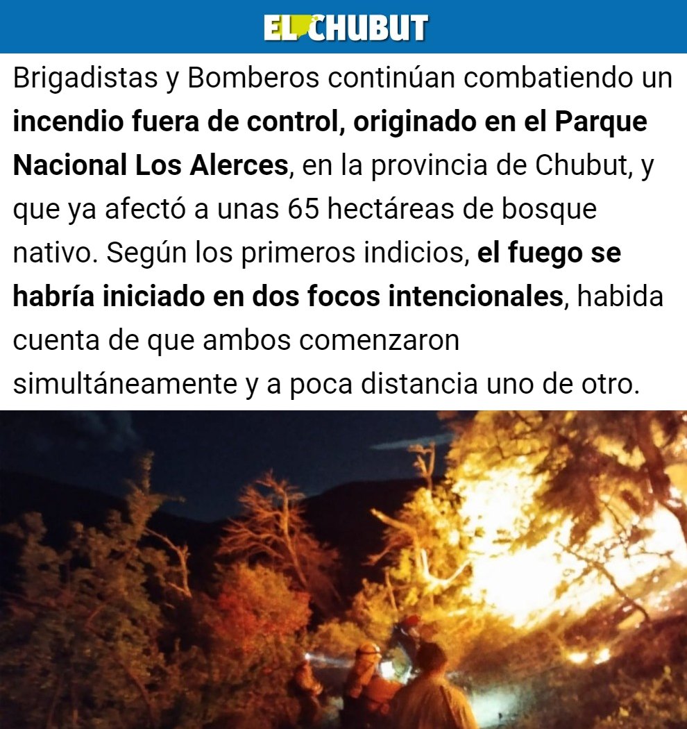 "Parque Nacional Los Alerces":
Por el incendio en la provincia de Chubut