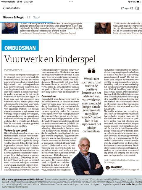 Kan in dezelfde krant op dezelfde dag een verhaal staan waarin vooral de plezierige en gezellige kanten van het afsteken van vuurwerk worden benadrukt én een pittig commentaar over het hoofdpijndossier vuurwerk?