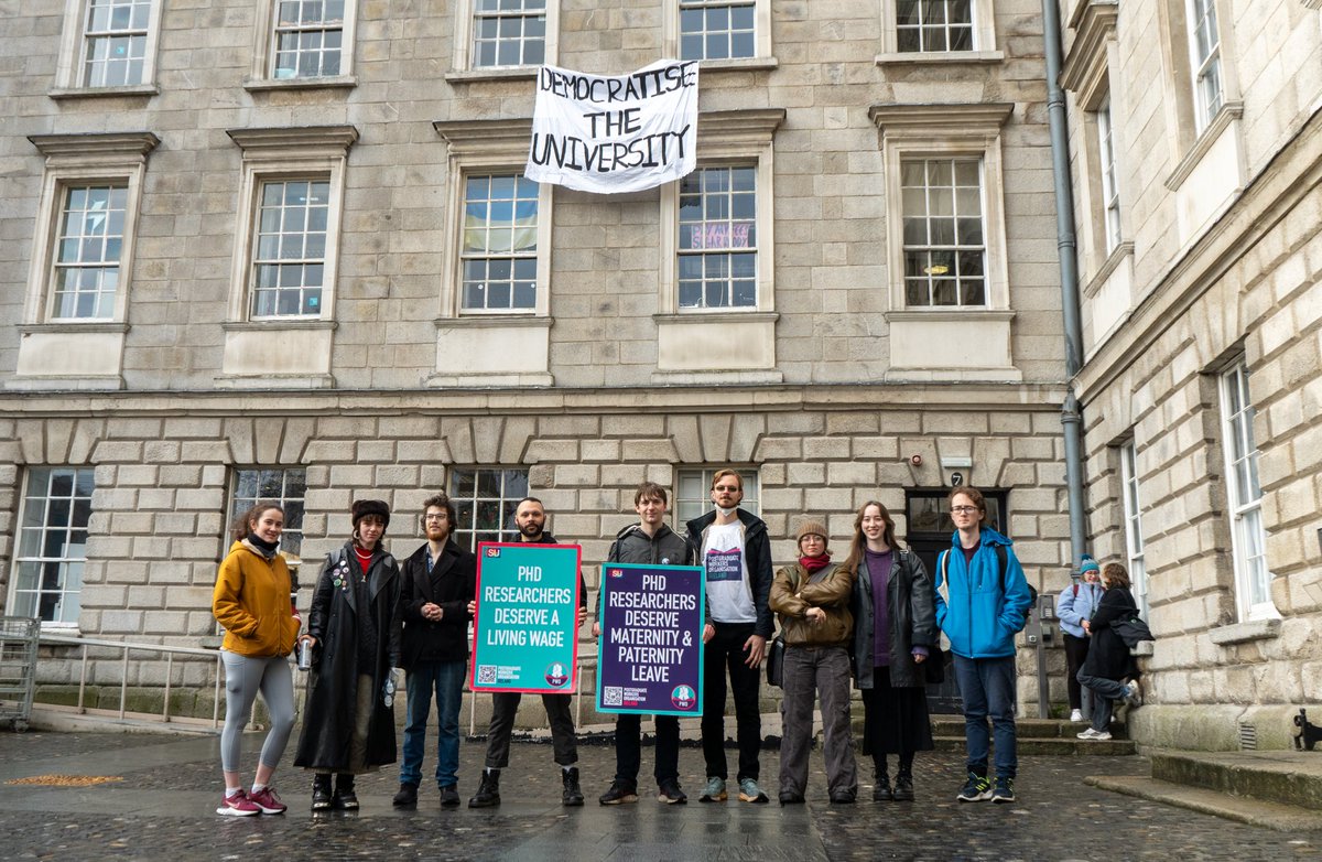 Students stand in solidarity with the Postgraduate Workers’ Organisation (@PWO_TCD) at Trinity College Dublin in their decision to strike. We stand behind their core demands for workers’ rights, a living wage, workplace respect, and fair treatment for non-EU and disabled PGRs.