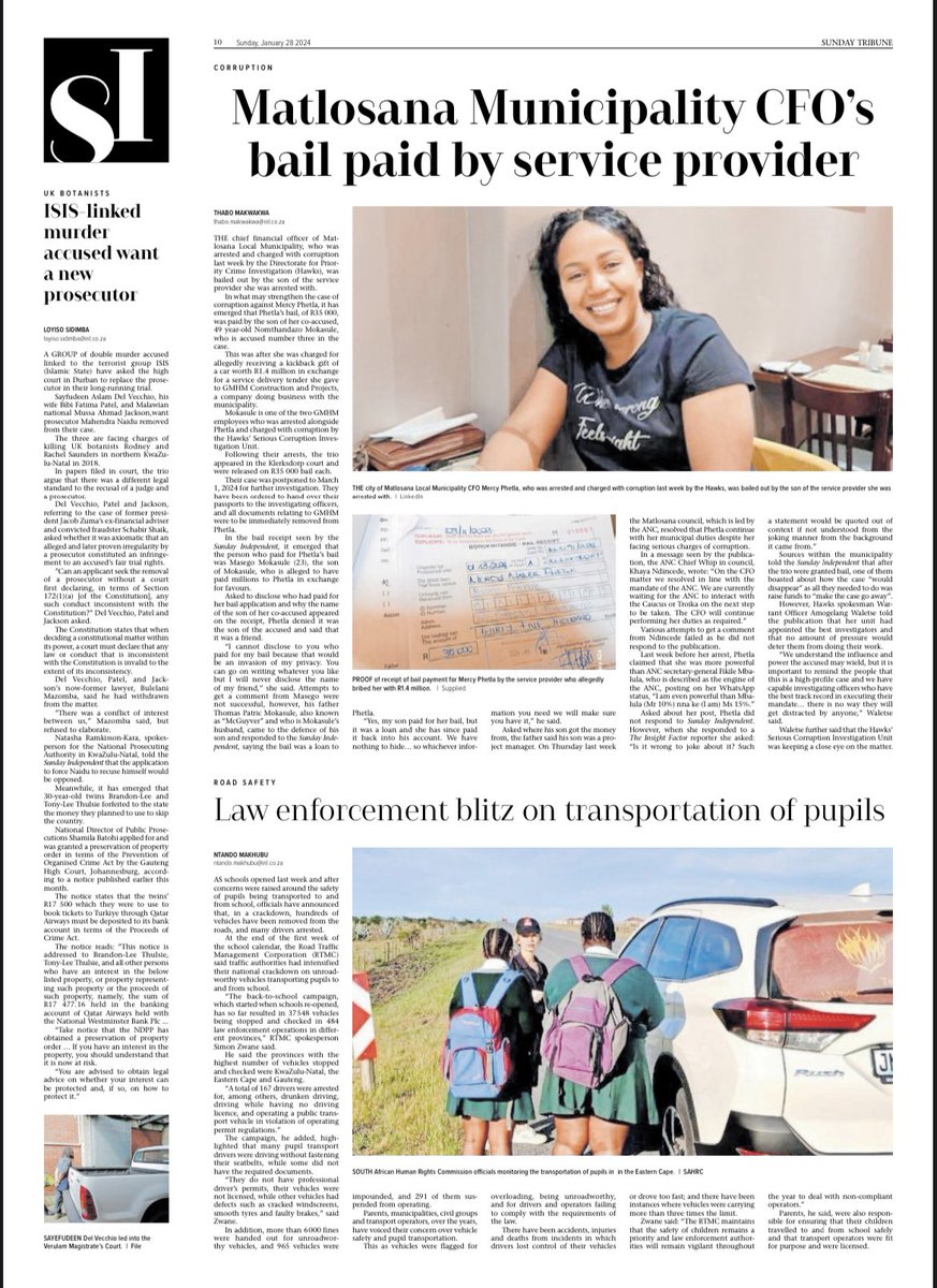 mmodiba10's tweet photo. BREAKING NEWS 🔥⚡️

Another great Investigation Story by @ThaboMakwakwa 🔥🔥.

The CFO of Matlosana who was arrested by the hawks for R1.4 million corruption, had her bail paid by the very SAME SERVICE PROVIDER it’s alleged she got a kickback for giving them a tender. 

MORE IS COMING REGARDING THIS STORY 🔥🔥🔥🔥