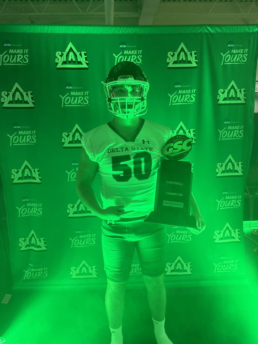After a great visit I am blessed to receive an official offer from Delta State University. Thankyou <a href="/CoachToddCooley/">Todd Cooley</a> <a href="/RylandWidener99/">Coach Widener</a> <a href="/C_Alberswerth/">Chance Alberswerth</a>. <a href="/NeilWeiner/">Neil Weiner</a> <a href="/RecruitLouisian/">Recruit Louisiana™️</a> <a href="/CalobL/">Calob Leindecker</a> <a href="/JeritRoser/">Jerit Roser</a>