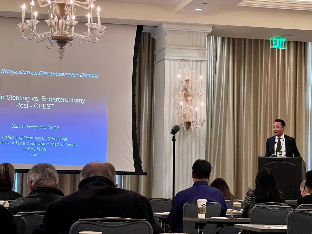 Dr. Babu Welch (UT Southwestern) discussed the post-CREST era of treating carotid stenosis and compared medical therapy, CEA, CAS, and TCAR. “Not just a cervical disease,” given the close intracranial ties #neurointervention #neurosurgery