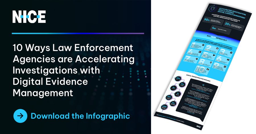 DWilson911's tweet photo. The rapid growth of #digitalevidence is creating unprecedented challenges for #police departments. View this #infographic &amp; learn 10 ways departments are accelerating #investigations with #AI-powered #digitalevidencemanagement. https://t.co/P4cGN4SpYc 
#lawenforcement #innovation https://t.co/FzbtXmj7MD