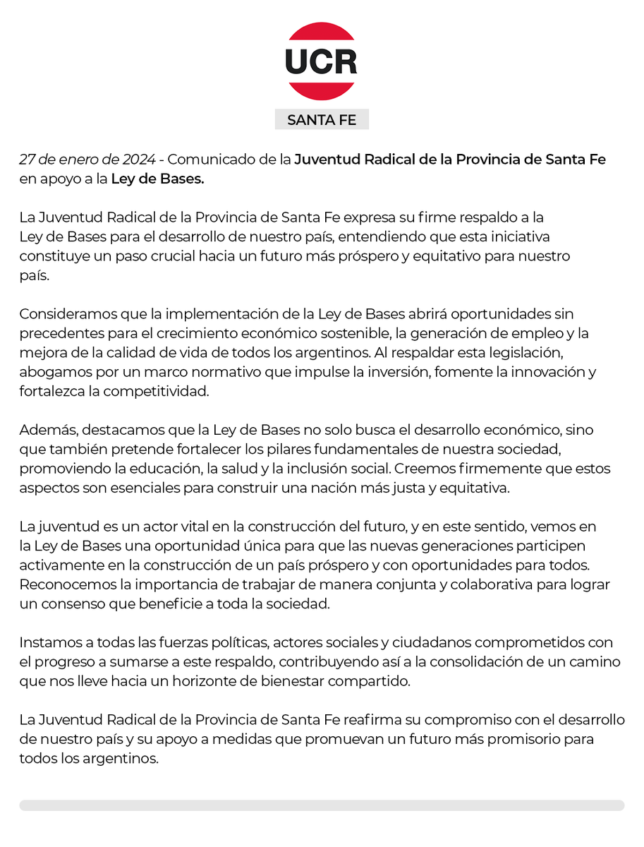 usdtermo's tweet photo. 🚨¡BOMBA!💣

A tan solo DÍAS de votarse la Ley de Bases, la Juventud Radical de Santa Fe muestra su apoyo al proyecto. La están empezando a ver.

#ApruebenLaLeyBasesYA https://t.co/xmMZc3B7T1