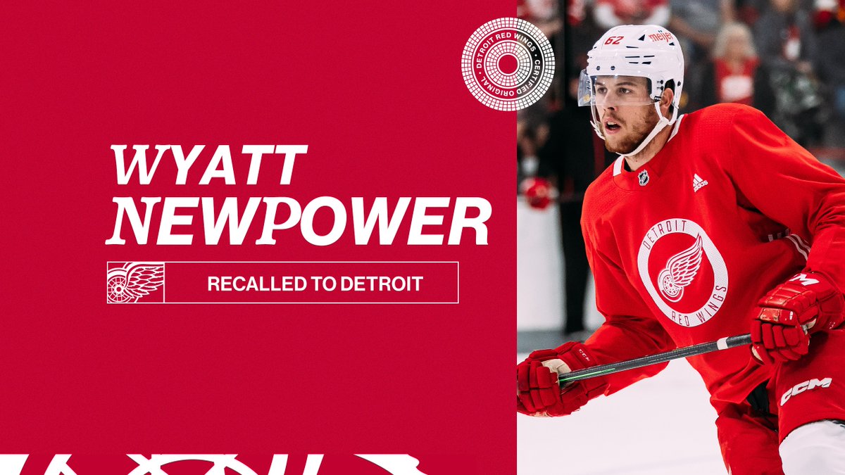 DetroitRedWings's tweet photo. UPDATE: The #RedWings today recalled defenseman Wyatt Newpower from the AHL's Grand Rapids Griffins. https://t.co/Df7IkR2gup