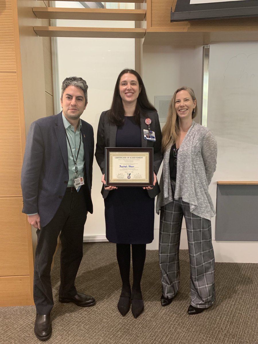 Congratulations to ⁦<a href="/FreedmanRachelS/">Rachel Moor, MD</a>⁩ for winning the Tom Ellis NSGY Resident Research Award for her wonderful presentation on ttRNA lipid nanoparticles as an experimental new therapy for Diffuse Midline Glioma! #UFBTIP #PCI2