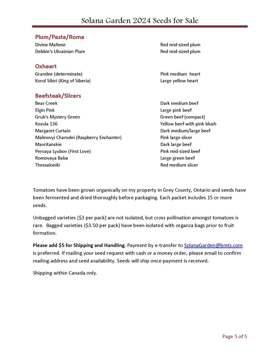 Finished my seed inventory and have more than 100 Tomato varieties for sale. 

For complete list of varieties or to place an order, please send a direct message or email SolanaGarden@bmts.com. 

Shipping within Canada only. 🙏
#NotYourRegularRedTomato
