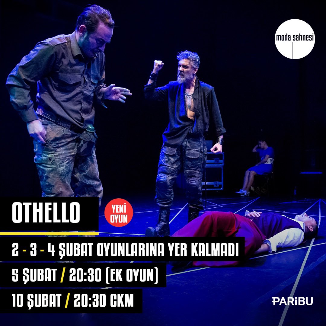 Othello 2-3-4 Şubat oyunlarına yer kalmadı. 5 Şubat, 20.30 (Ek Oyun) 10 Şubat, 20.30 - CKM @canercindoruk @ilayerkok @k_aydogan Bilet almak için🔻 biletinial.com/tr-tr/tiyatro/… #othello #canercindoruk #modasahnesi