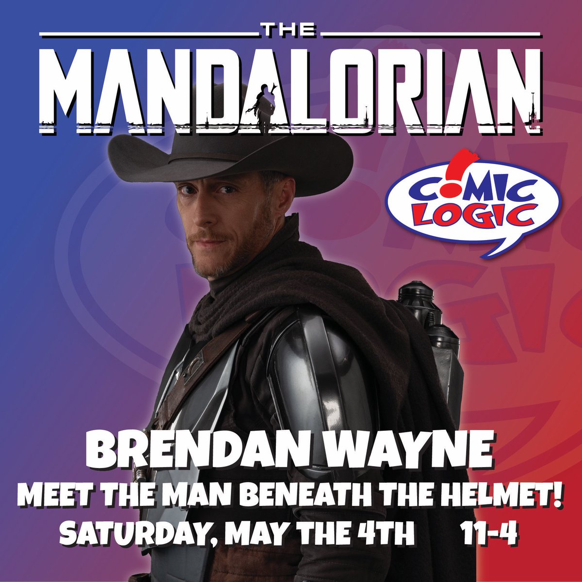 We are incredibly excited to announce that Brendan Wayne, the man beneath the Mando helmet, will be at Comic Logic for Free Comic Book Day/Star Wars Day! 5/4, stop in and get free books, and chat with Mando!