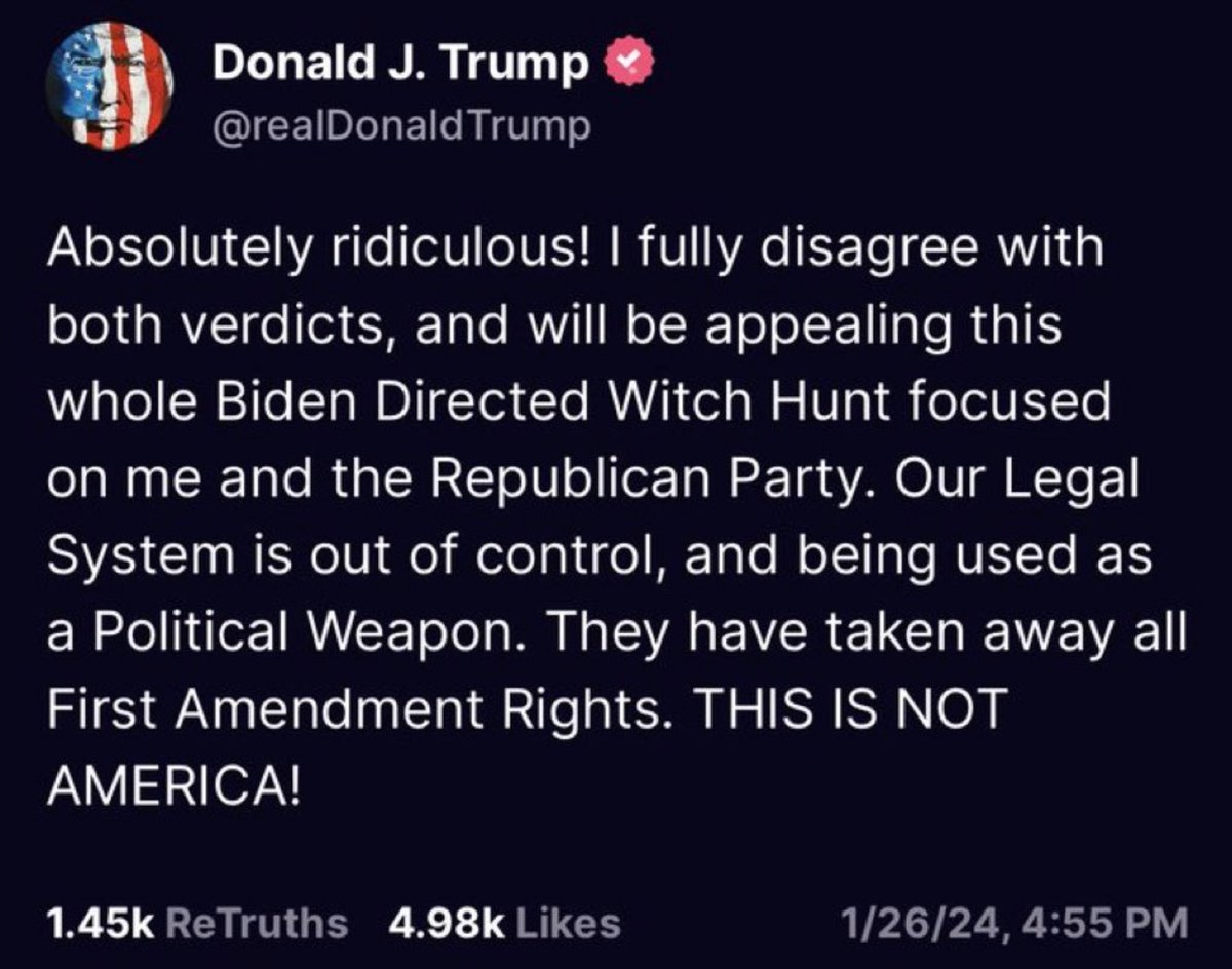 girlsreallyrule's tweet photo. Looks like that $65 million in punitive damages FINALLY got through his thick, orange head because Donald Trump did not name E. Jean Carroll once. NOT EVEN ONCE. https://t.co/hzvZ0pYKl8