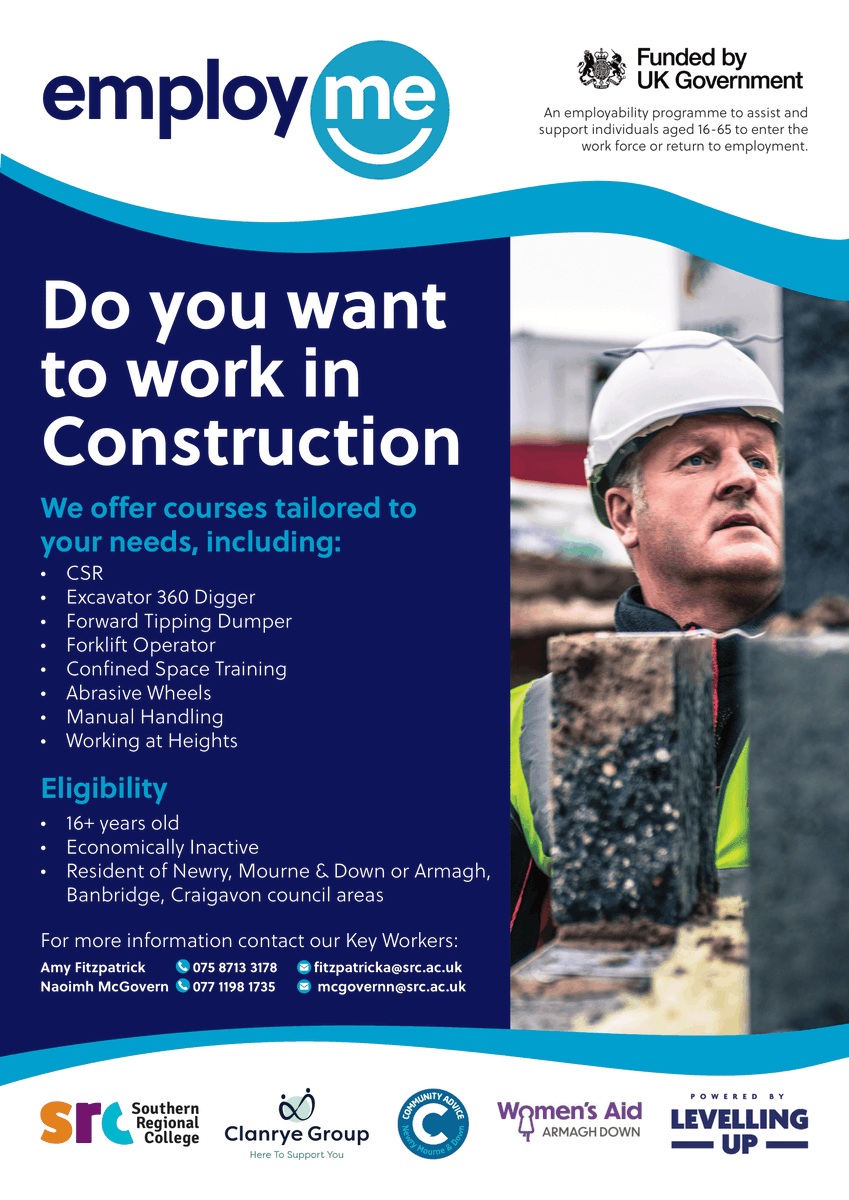 Need a way to boost your skills and career opportunities within the construction industry? Our next CSR course starts in 📍 Newry on 📅 9 February. Contact: 👉Amy 📧 fitzpatricka@src.ac.uk 📞075 8713 3178 👉Naoimh 📧mcgovernn@src.ac.uk 📞 077 1198 1735