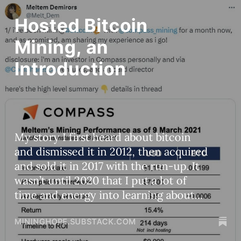 MiningHope's tweet image. I started #Bitcoin mining about three years ago using hosting facilities. To help others considering a similar path, I've started to document some of my mistakes and learnings. Take a look and let me know what you think. 
open.substack.com/pub/mininghope…